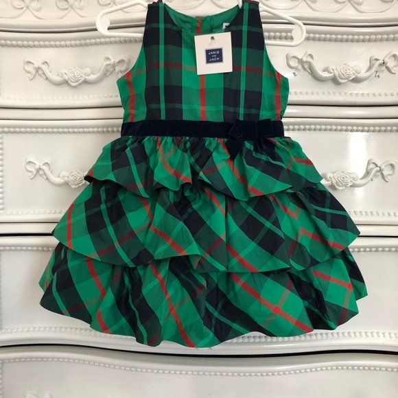 NWT Janie and Jack tiered emerald green plaid dress girls 12-18 months -  www.toquedesaborminas.com.br
